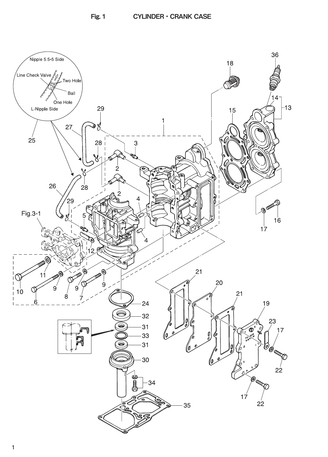 Example cylinder and crankcase technical parts diagram