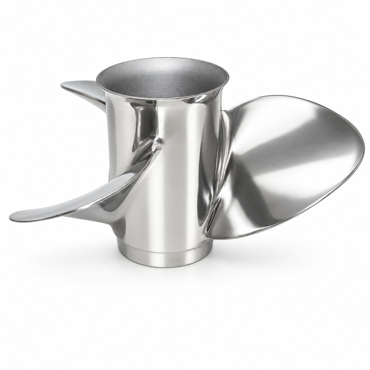 Retouched three-blade stainless-steel propeller with polished finish